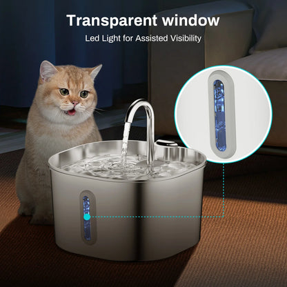 2.2L Stainless Steel Automatic Water Fountain - Silent Circulation with Visual Window