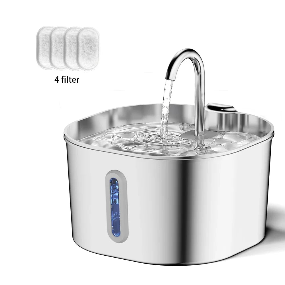 2.2L Stainless Steel Automatic Water Fountain - Silent Circulation with Visual Window