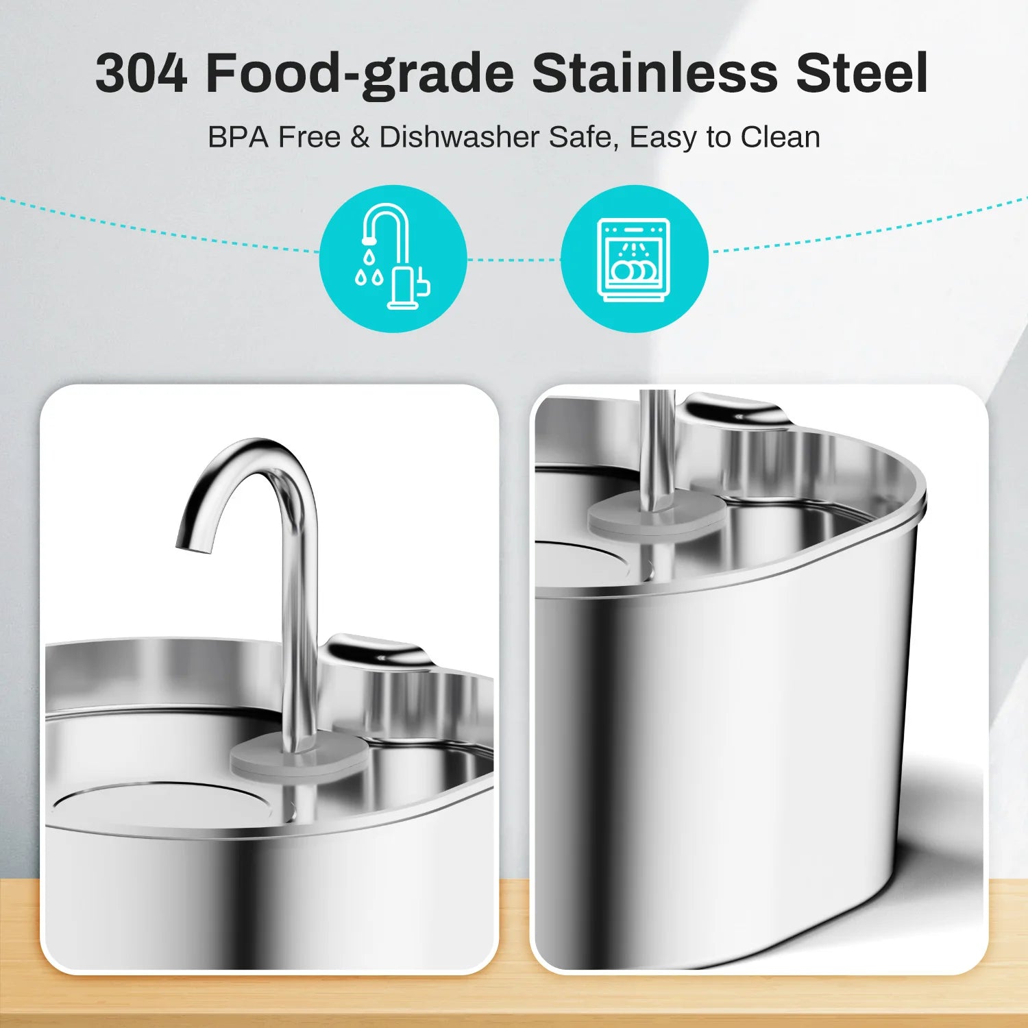 2.2L Stainless Steel Automatic Water Fountain - Silent Circulation with Visual Window