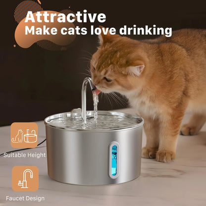2.2L Stainless Steel Automatic Water Fountain - Silent Circulation with Visual Window